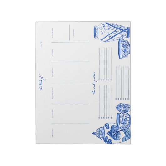 Bloc-note Blue Chinoiserie Weekly Planner Notepad (Tourné)