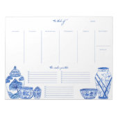 Bloc-note Blue Chinoiserie Weekly Planner Notepad (Devant)