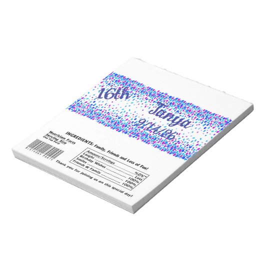 Bloc-note Blue Confetti Candy Bar Wrapper Party Favoriser (Tourné)