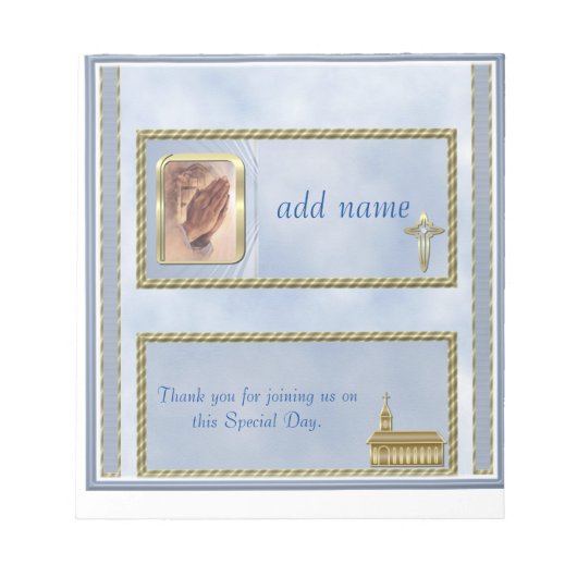 Bloc-note Blue Confirmation, Baptism Candy Bar Wrapper Favor (Devant)