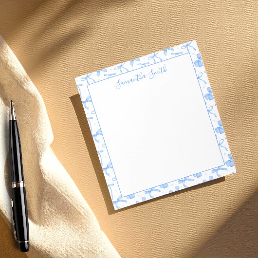 Bloc-note Blue Coquette Bow Custom Name