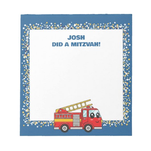 Bloc-note Blue FirefIghter Fire Truck personnalisé Mitzvah (Devant)