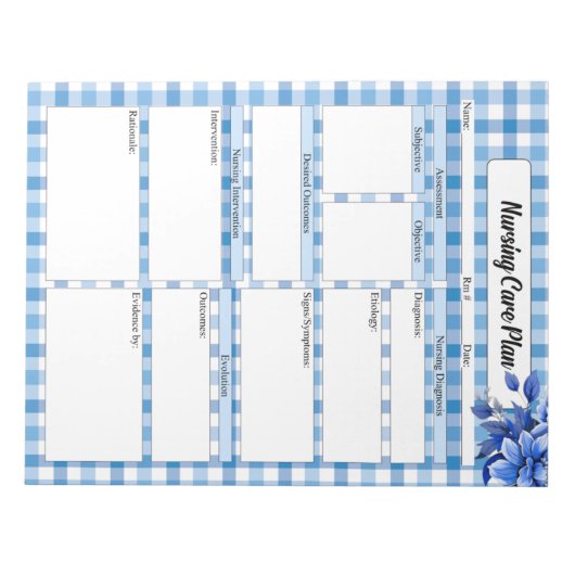 Bloc-note Blue Floral En vichy_ Régime de soins infirmiers (Devant)