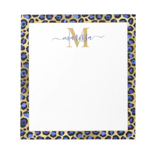 Bloc-note Blue Gold Cheetah Imprimer Initiale avec le nom Mo