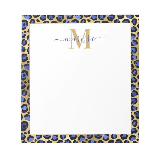 Bloc-note Blue Gold Cheetah Imprimer Initiale avec le nom Mo (Devant)