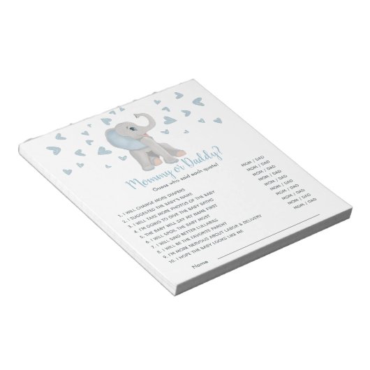 Bloc-note Blue Grey Elephant Baby shower Devinez Qui (Incliné)