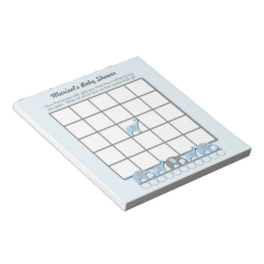 Bloc-note Blue Grey Elephants Baby shower Bingo Game pad (Incliné)