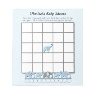 Bloc-note Blue Grey Elephants Baby shower Bingo Game pad