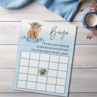 Blue Highland Cow Baby shower Bingo Jeu