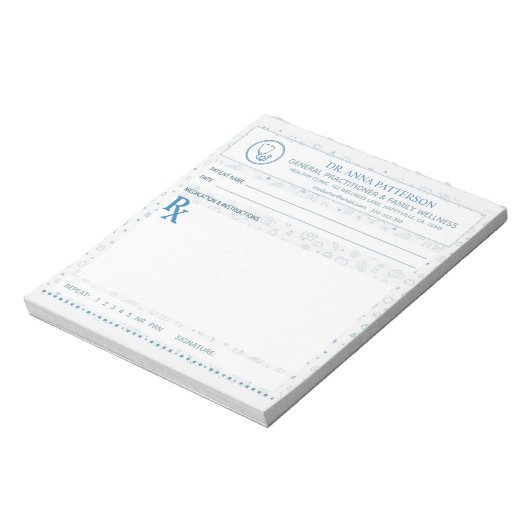 Bloc-note Blue pattern Doctor Prescription (Tourné)