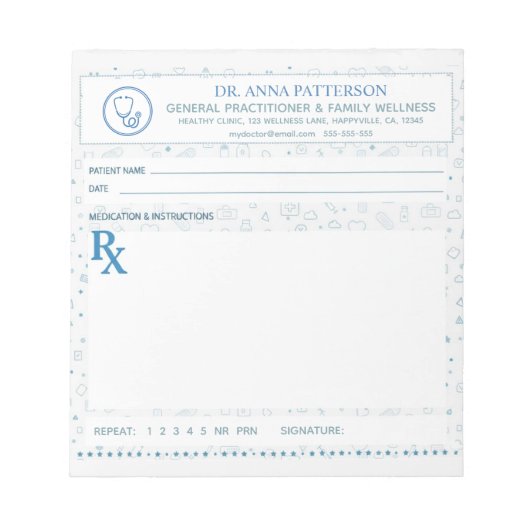 Bloc-note Blue pattern Doctor Prescription (Devant)