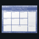 Bloc-note Blue Shimmer Personnalisé Planificateur hebdomadai<br><div class="desc">Personnalisez ce planificateur hebdomadaire, qui a un arrière - plan d'éclat de poussière de cristal en bleu. Le design offre de l'espace pour vos notes quotidiennes, une liste de choses à faire, une section de notes générales et un coin doodle. Ceci dit, le modèle est mis en place pour vous...</div>