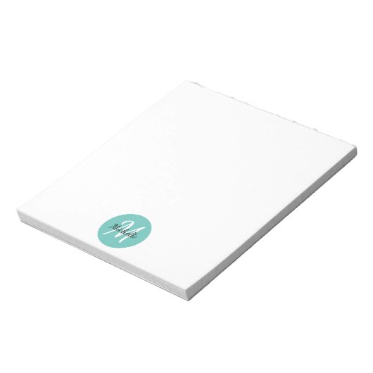 Bloc-note Blue Turqoise Simple Monogramme Classique tendance (Tourné)