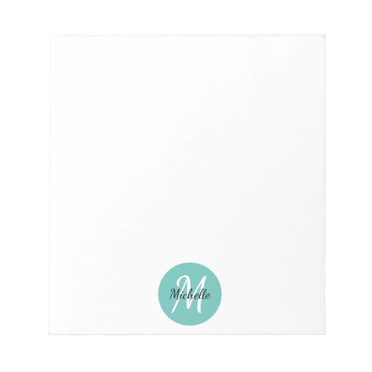 Bloc-note Blue Turqoise Simple Monogramme Classique tendance (Devant)