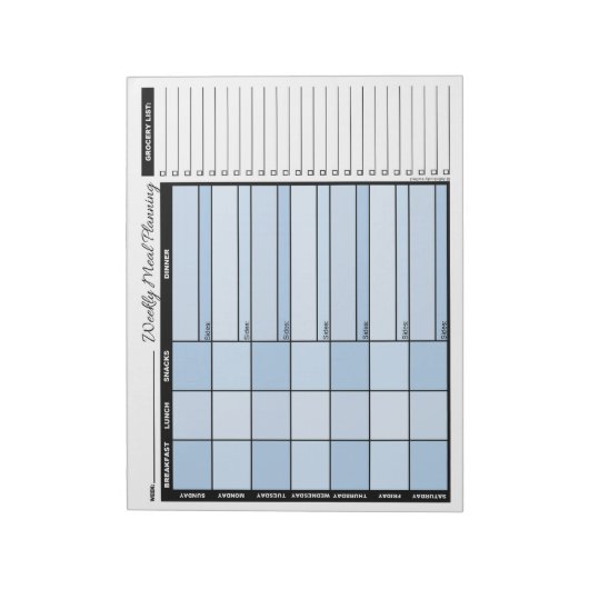Bloc-note Blue Weekly Meal Planner with Grocery List (Tourné)