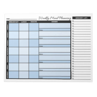 Bloc-note Blue Weekly Meal Planner with Grocery List