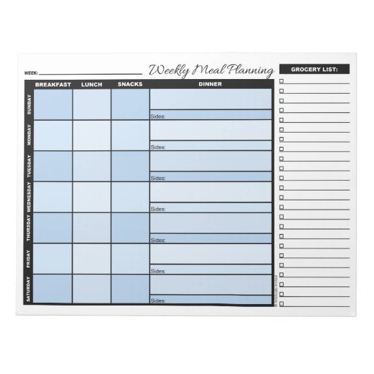 Bloc-note Blue Weekly Meal Planner with Grocery List (Devant)