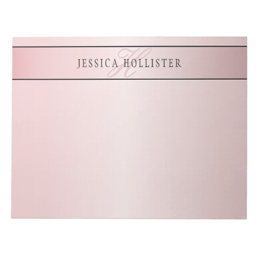 Bloc-note Blush Élégant Faux Or Rose | Nom & Initiales (Devant)