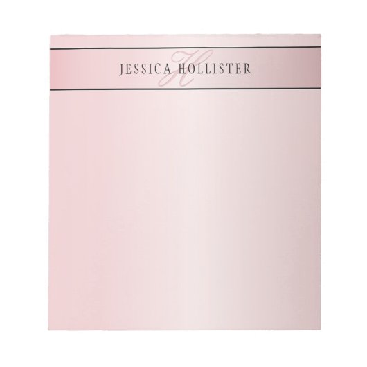 Bloc-note Blush Élégant Faux Rose Gold | Nom & Initiales (Devant)