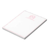 Bloc-note Blush Rose Gingham Floral Armoiries Monogramme (Tourné)