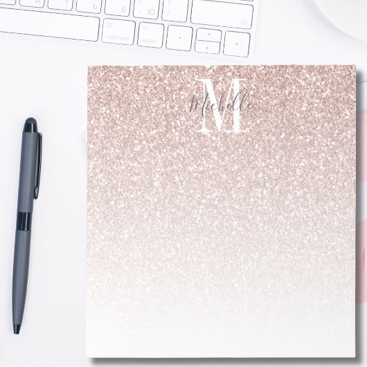 Bloc-note Blush Rose Gold Fard Rose Pailleté Monogramme Nom