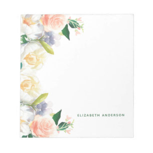 Bloc-note Blush rose rose or florales nom script