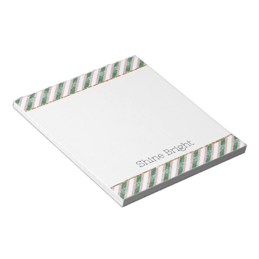 Bloc-note Blush Rose Vert Pailleté Rayures Noël (Incliné)