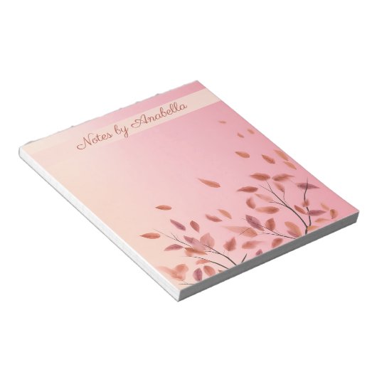 Bloc-note Boho Autumnal Pink Leaf nom personnalisé (Incliné)