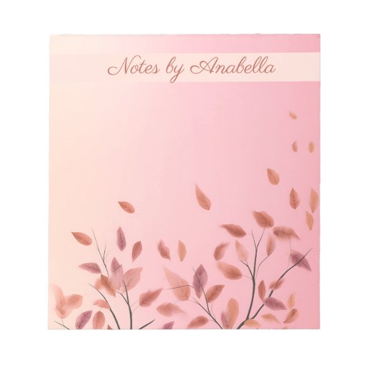Bloc-note Boho Autumnal Pink Leaf nom personnalisé (Devant)