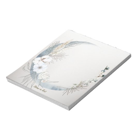 Bloc-note Boho Blanc Orchidée Fleurs Bleu Lune Élégant (Tourné)