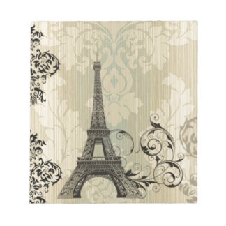 Bloc-note Boho Chic beige Damask Paris Tour Eiffel
