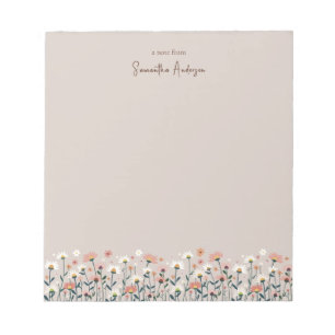 Bloc-note Boho Fleur sauvage Daisy Floral Border Taupe