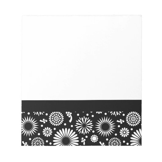 Bloc-note Boho fleurs Motif floral vectoriel noir et blanc (Devant)
