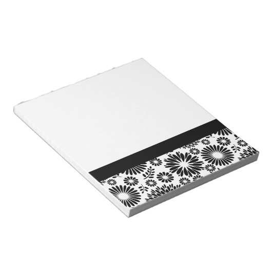Bloc-note Boho fleurs Motif floral vectoriel noir et blanc (Incliné)