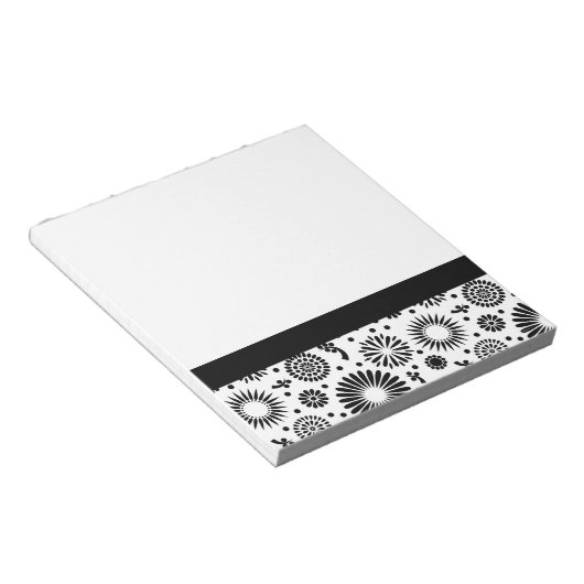Bloc-note Boho fleurs Motif floral vectoriel noir et blanc (Incliné)