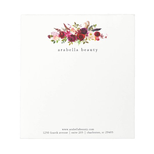 Bloc-note Boho Floral avec nom commercial (Devant)