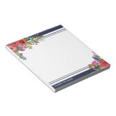 Bloc-note Boho Floral Bouquets - Marine Bleu & Blanc - Nom (Incliné)