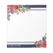 Bloc-note Boho Floral Bouquets - Marine Bleu & Blanc - Nom (Devant)