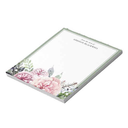 Bloc-note Boho Green Feuilles rose Nom Floral Modèle (Tourné)