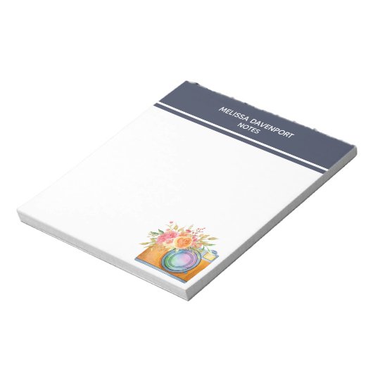 Bloc-note Boho Orange Caméra & Bouquet Floral Aquarelle (Tourné)