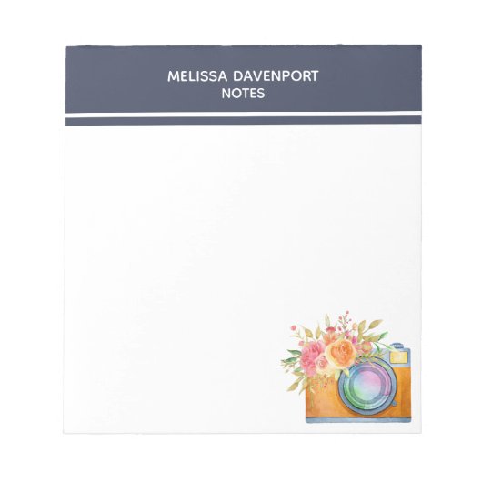 Bloc-note Boho Orange Caméra & Bouquet Floral Aquarelle (Devant)