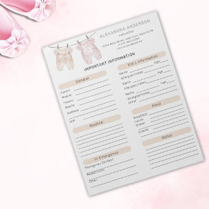 Bloc-note Boho Watercolor Babysitter Info Sheet