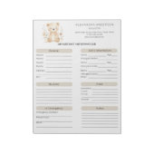 Bloc-note Boho Watercolor Bear Babysitter Info Sheet (Tourné)