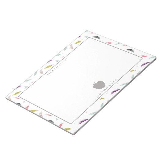 Bloc-note Boho Watercolor Feather Apple Enseignant (Incliné)