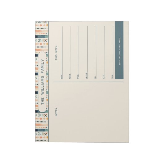 Bloc-note Boho Weekly Family Calendar avec section Notes (Tourné)