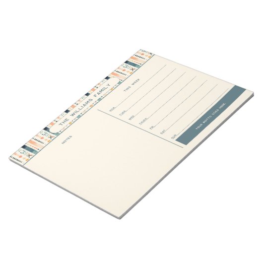 Bloc-note Boho Weekly Family Calendar avec section Notes (Incliné)
