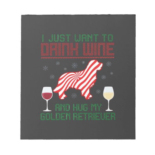 Bloc-note Boire du vin câliner Retriever d'or Noël (Devant)