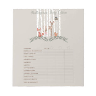 Bloc-note Bois Animaux Scattergories Baby shower Jeu