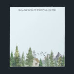 Bloc-note Bois Arbres Aquarelle Nature Forêt Montagnes<br><div class="desc">Bloc-notes personnalisé avec aquarelle peinte paysage avec montagnes,  forêt et cabine.</div>