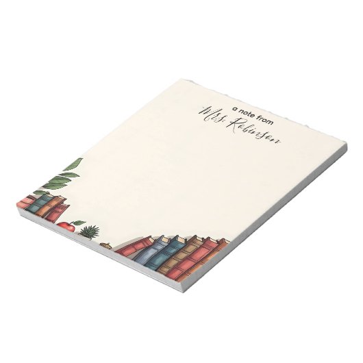 Bloc-note Bookshelf & Apple Personalized Teacher Notepad (Tourné)